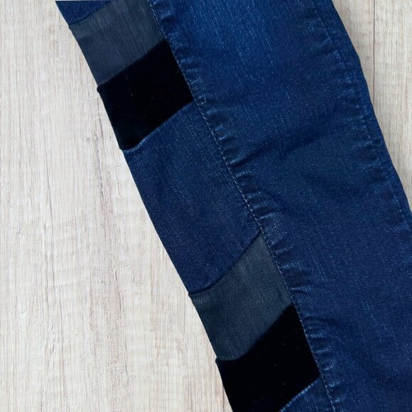 BLACK ORCHID Stretch Dark Wash Denim Velvet Patchwork Leg Detail Skinny Jeans 26 - Picture 7 of 14